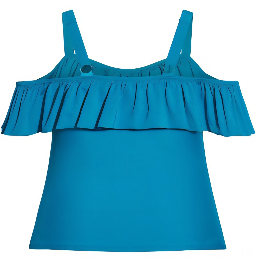 Blue Ruffle Off-Shoulder Swimsuit - Picture 4 of 10